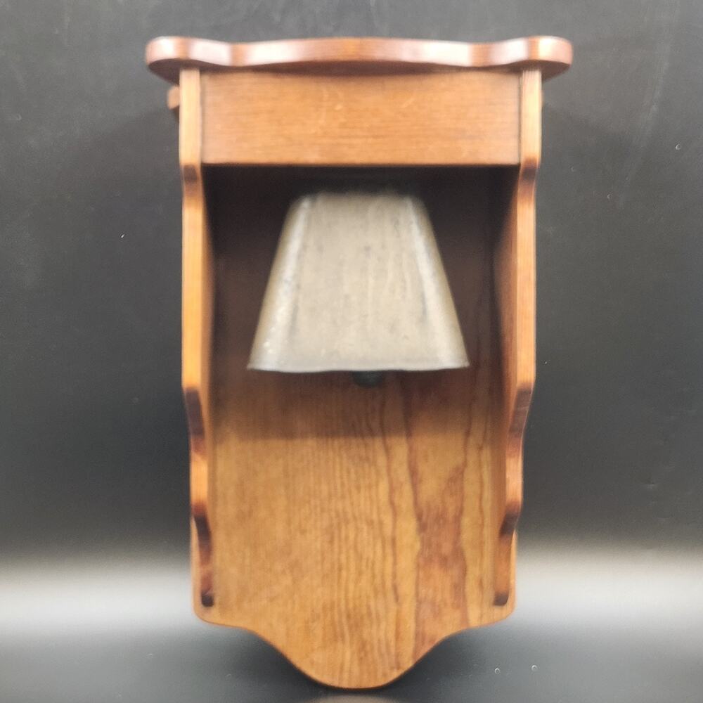 Brass Dinner Bell Wall Mount Wooden Shelf Rustic Farmhouse Decor 12.5" Vintage